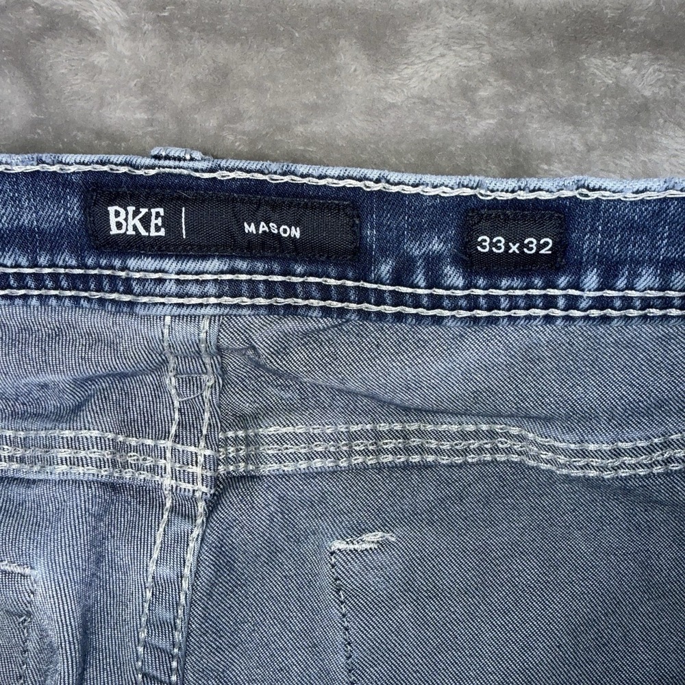 BKE Mason Straight Tapered Stretch Jeans Mens 33x32 (Fits 33x31) Blue Whiskered - Picture 6 of 11